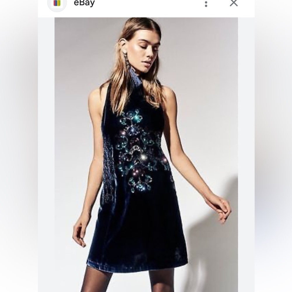 FREE PEOPLE Jill's Sequin Swing Velvet Dress in Blue Combo  Sz: XS